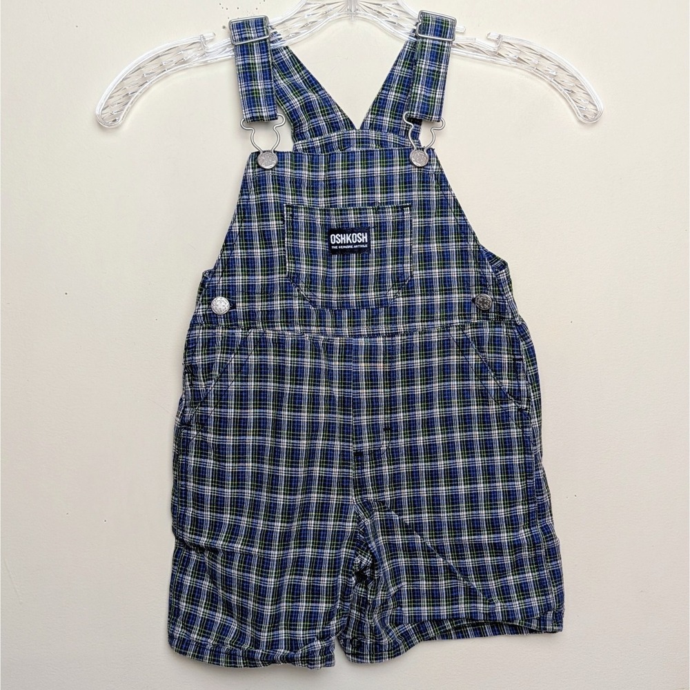 OshKosh B'Gosh Vintage Plaid Shortalls Overalls 90s 24 Months
